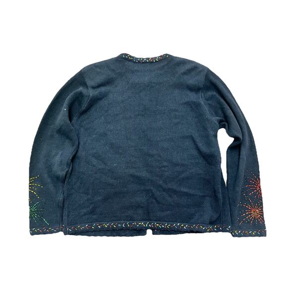Paul Harris Design Sweater Large Y2K 2000 Times Square Beaded Embroidered Knit - Picture 2 of 8